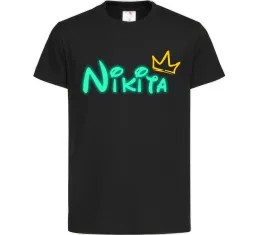 Дитяча футболка Іменний люмінесцентний Чорний фото