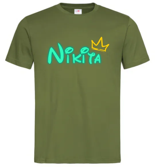 Мужская футболка Іменний люмінесцентний Оливковый фото