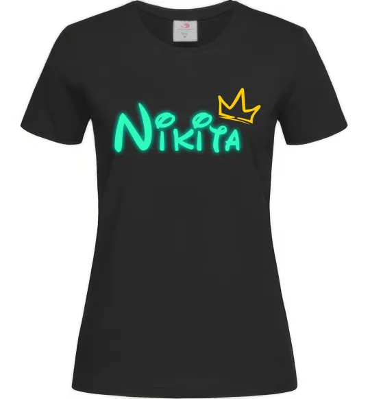 Женская футболка Іменний люмінесцентний Черный фото