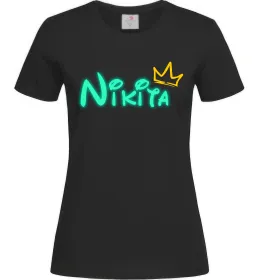 Женская футболка Іменний люмінесцентний Черный фото