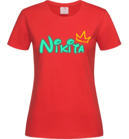 Женская футболка Іменний люмінесцентний Красный фото