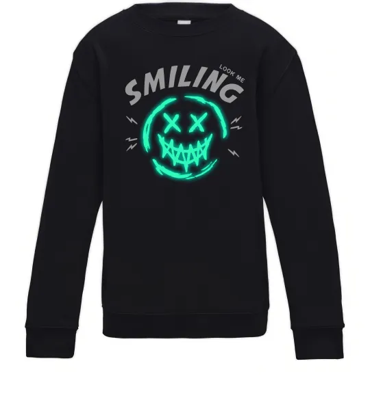 Детский Свитшот Smiling люмінесцентний Черный фото
