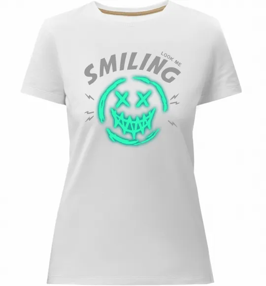 Жіноча преміум футболка Smiling люмінесцентний Білий фото