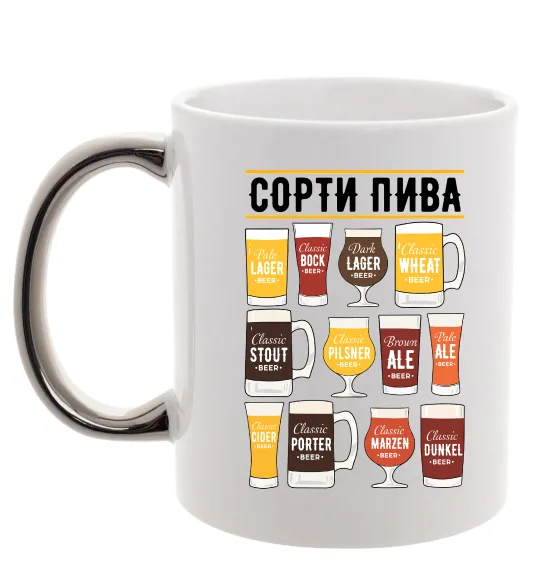 Чашка с цветной ручкой Сорти пива Серебро фото