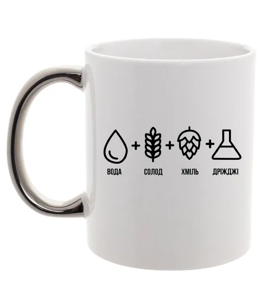 Чашка с цветной ручкой Рецепт пива Серебро фото