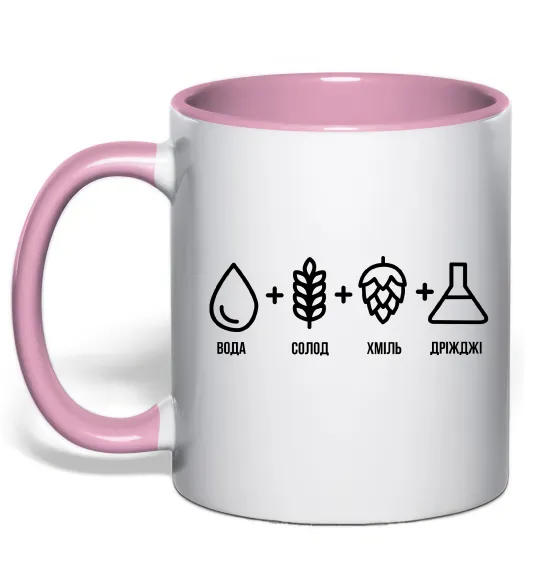 Чашка с цветной ручкой Рецепт пива Нежно розовый фото
