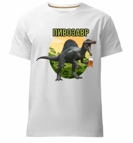 Мужская премиум футболка Пивозавр з келихом Белый фото