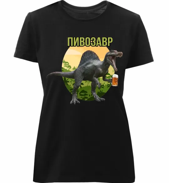 Женская премиум футболка Пивозавр з келихом Черный фото
