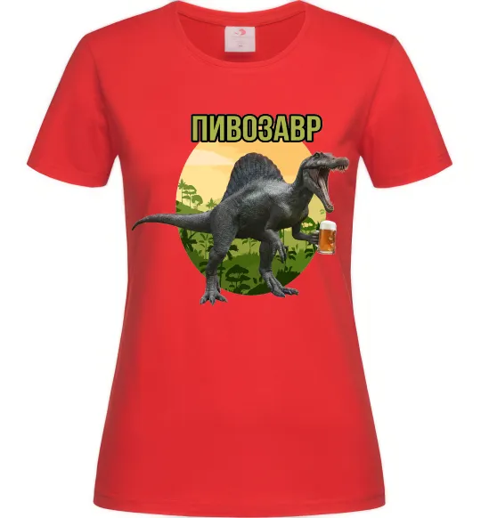 Женская футболка Пивозавр з келихом Красный фото