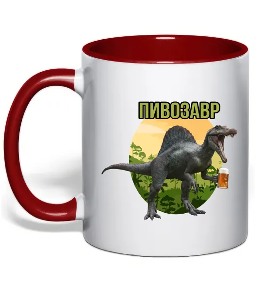 Чашка с цветной ручкой Пивозавр з келихом Красный фото