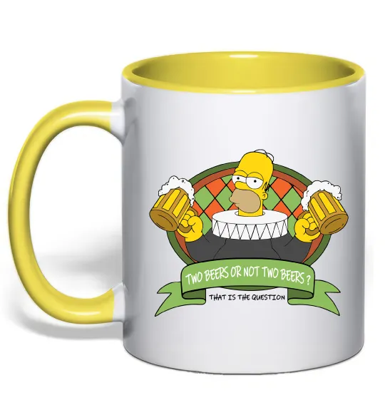 Чашка з кольоровою ручкою Сімпсон з пивом Сонячно жовтий фото