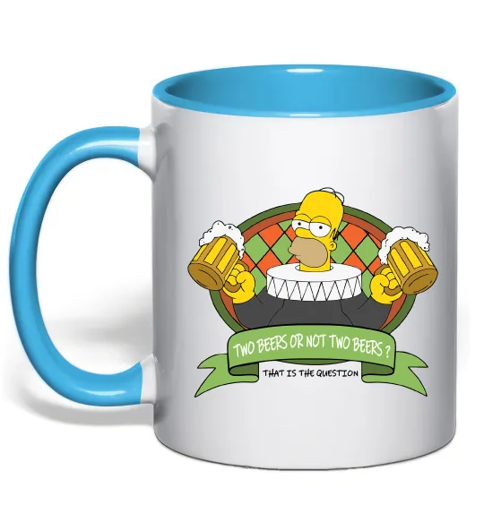 Чашка з кольоровою ручкою Сімпсон з пивом Блакитний фото