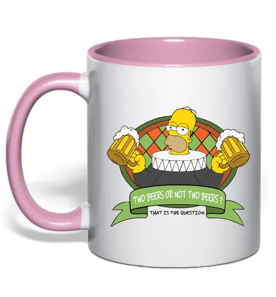 Чашка з кольоровою ручкою Сімпсон з пивом Ніжно рожевий фото