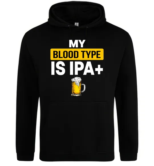 Мужская толстовка (худи) My blood type is IPA+ Черный фото