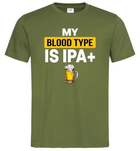Мужская футболка My blood type is IPA+ Оливковый фото