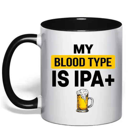 Чашка з кольоровою ручкою My blood type is IPA+ Чорний фото