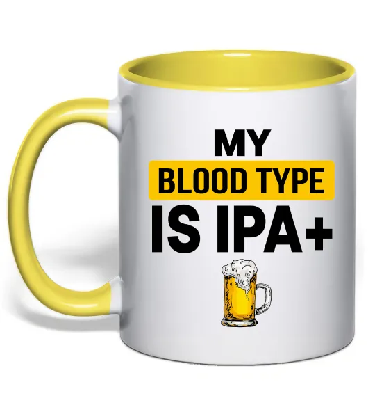 Чашка с цветной ручкой My blood type is IPA+ Лимонный фото