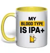 Чашка с цветной ручкой My blood type is IPA+ Лимонный фото