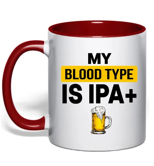 Чашка з кольоровою ручкою My blood type is IPA+ Червоний фото