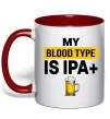 Чашка з кольоровою ручкою My blood type is IPA+ Червоний фото