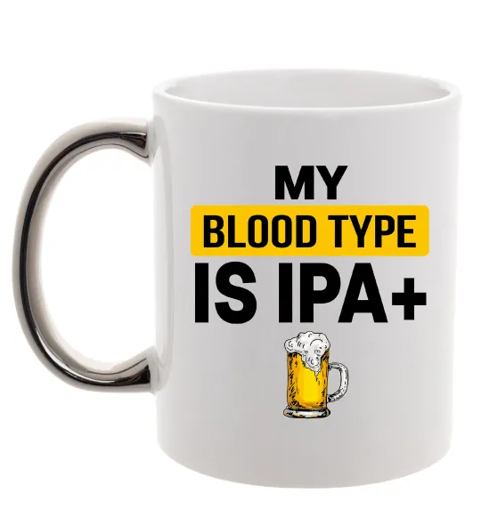 Чашка з кольоровою ручкою My blood type is IPA+ Срібло фото