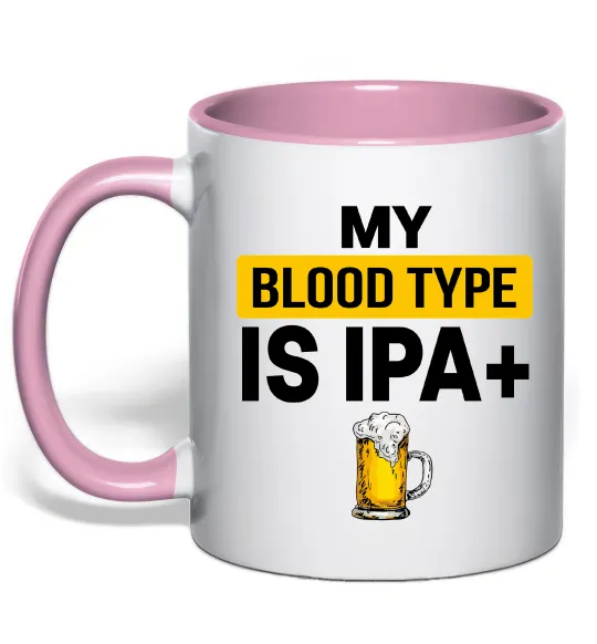 Чашка з кольоровою ручкою My blood type is IPA+ Ніжно рожевий фото