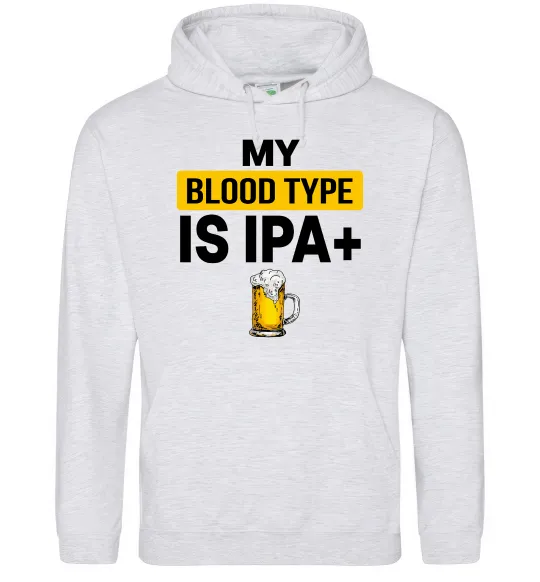 Мужская толстовка (худи) My blood type is IPA+ Серый меланж фото