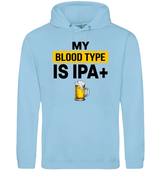 Мужская толстовка (худи) My blood type is IPA+ Голубой фото