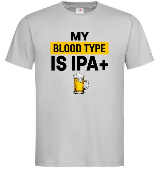 Мужская футболка My blood type is IPA+ Серый фото