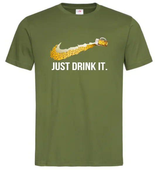 Чоловіча футболка Just drink it Оливковий фото