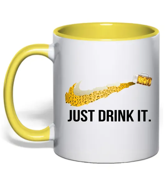 Чашка з кольоровою ручкою Just drink it Лимонний фото