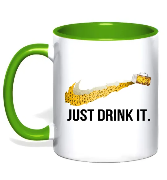 Чашка з кольоровою ручкою Just drink it Зелений фото