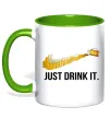 Чашка з кольоровою ручкою Just drink it Зелений фото