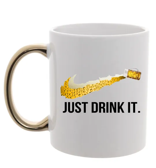 Чашка з кольоровою ручкою Just drink it Золото фото