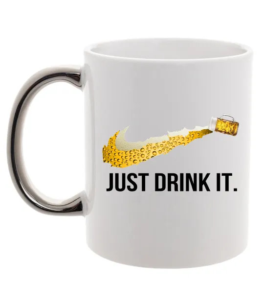 Чашка з кольоровою ручкою Just drink it Срібло фото