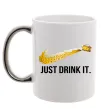 Чашка з кольоровою ручкою Just drink it Срібло фото