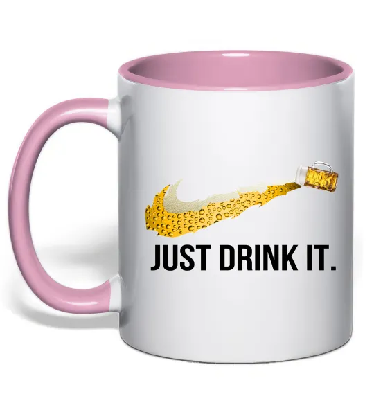 Чашка з кольоровою ручкою Just drink it Ніжно рожевий фото
