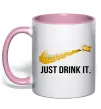 Чашка з кольоровою ручкою Just drink it Ніжно рожевий фото