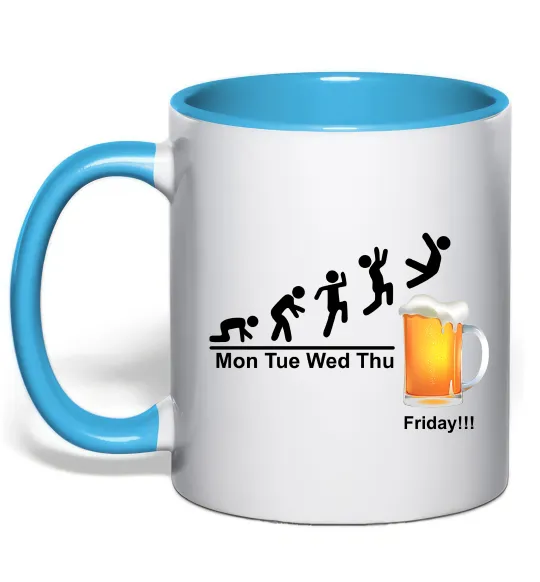 Чашка з кольоровою ручкою Friday beer Блакитний фото