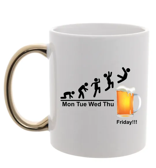 Чашка з кольоровою ручкою Friday beer Золото фото