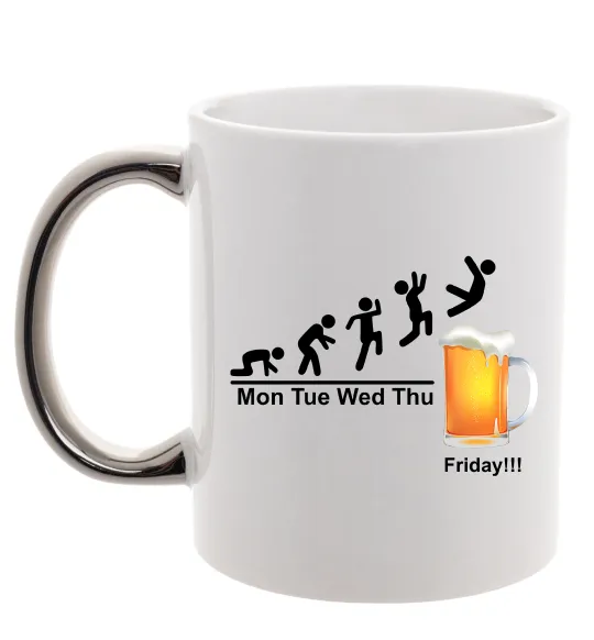 Чашка з кольоровою ручкою Friday beer Срібло фото