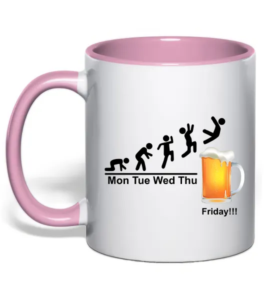 Чашка з кольоровою ручкою Friday beer Ніжно рожевий фото