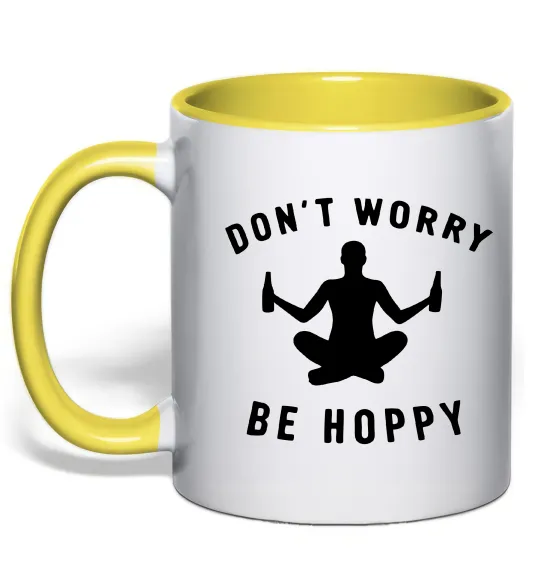 Чашка з кольоровою ручкою Don`t worry be hoppy Сонячно жовтий фото