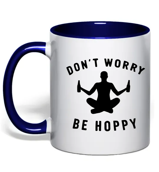 Чашка з кольоровою ручкою Don`t worry be hoppy Глибокий темно-синій фото