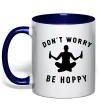 Чашка з кольоровою ручкою Don`t worry be hoppy Глибокий темно-синій фото