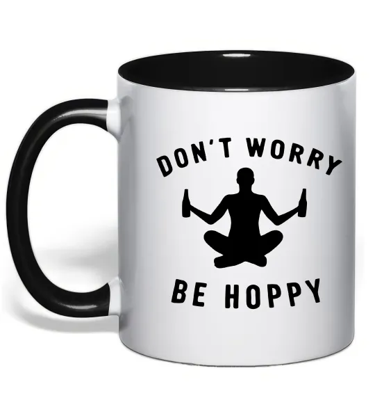 Чашка з кольоровою ручкою Don`t worry be hoppy Чорний фото