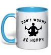 Чашка з кольоровою ручкою Don`t worry be hoppy Блакитний фото
