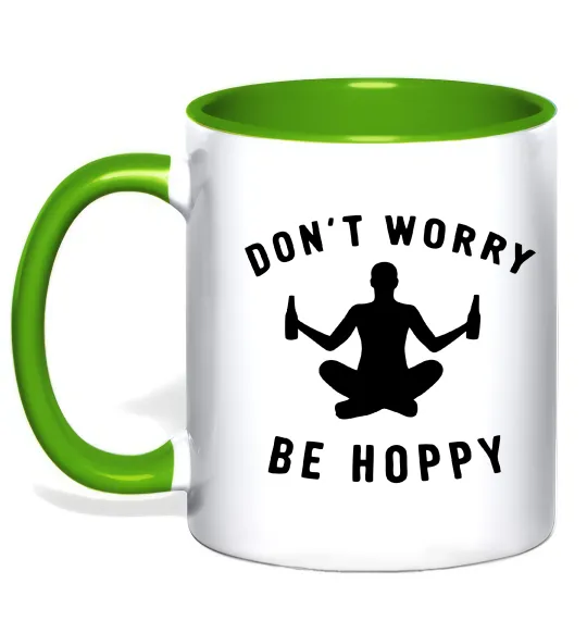 Чашка з кольоровою ручкою Don`t worry be hoppy Зелений фото