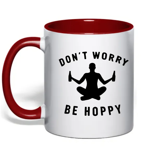 Чашка з кольоровою ручкою Don`t worry be hoppy Червоний фото