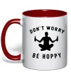 Чашка з кольоровою ручкою Don`t worry be hoppy Червоний фото
